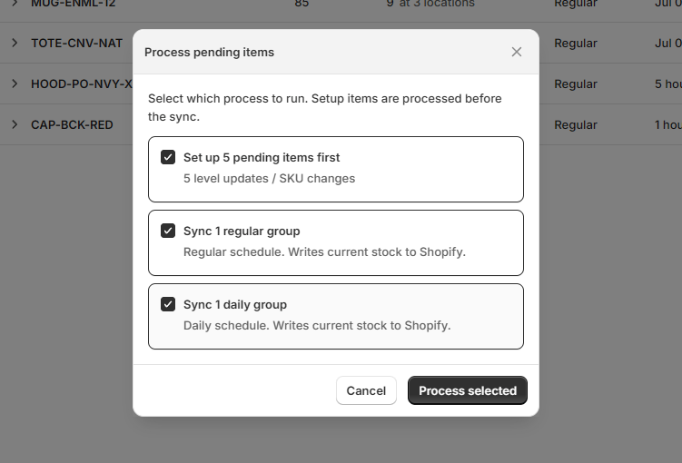 Manual sync dialog with the sync everything option selected