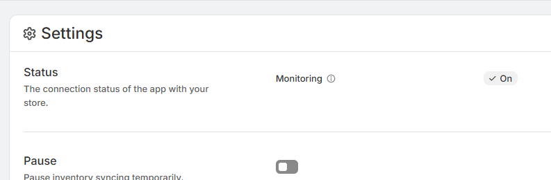 Sync status section on the Settings page