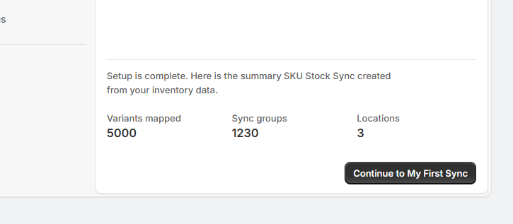 The completed setup state with the setup summary filled in and the primary button available.